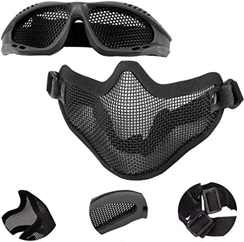 Gafas + Máscara Táctica Airsoft Malla Media Cara Plegable Respira...