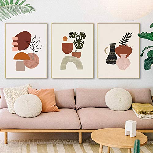 Affiches botaniques géométriques et impressions orange pour une atmosphère zen