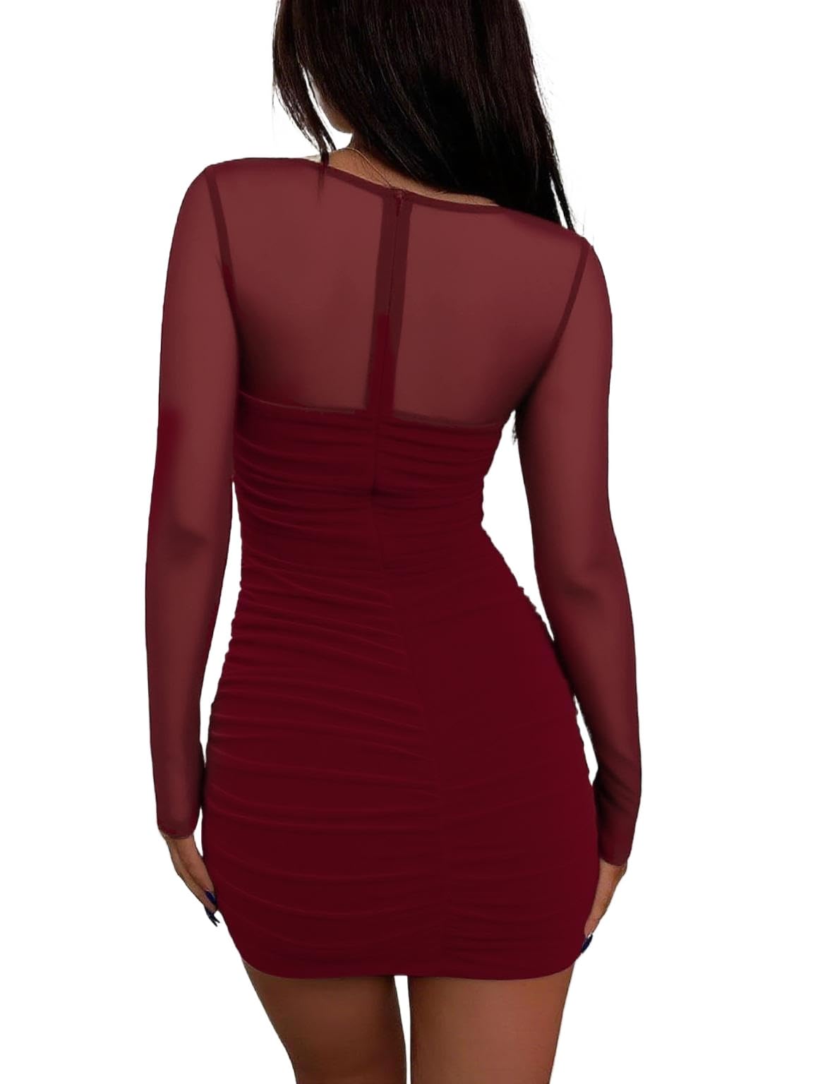 ELFIN Robe Moulante en Maille à Manches Longues pour Femme Sexy Col carré Volants Robes Crayon Mini Tube de Club Dress Cocktail