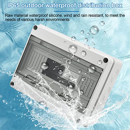 Sicherungskasten Aufputz, Verteiler IP65-1 Reihig-12 Module, Mit 7 Terminals 3 Steckverbinder, Geeignet für Gärten im Freien, Bauernhöfe, Ladesäulen, Feuchtraum (12 Module)
