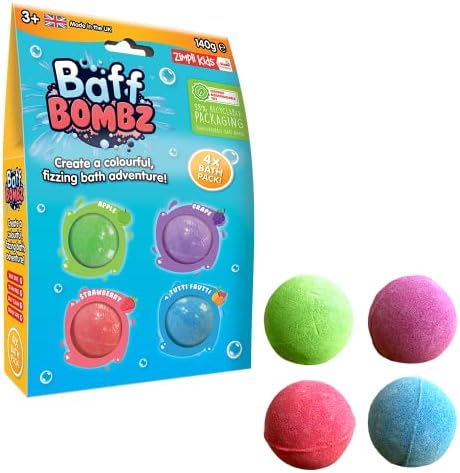 4 x Bath Bombs from Zimpli Kids, Perfect Children's Bath Fizzies Gift Set, Bath Sets Bombs, Christmas Toy, Childrens Stocking Filler