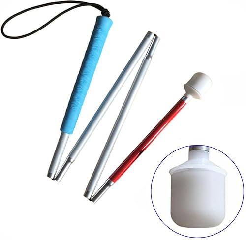 Miniatura 2 de Bastón plegable de movilidad de aluminio para ciegos (se pliega hacia abajo 4 secciones), bastón blanco para niños, mango azul