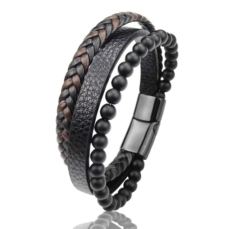 VIEN American Style Genuine Leather Bracelet with Healing Natural Stones and Stainless Steel Magnetic Buckle for Men & Boy (B0CK6QR53J) Amazon Price History, Amazon Price Tracker