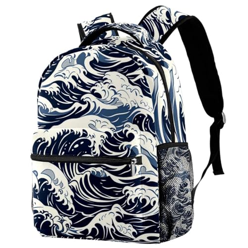 Sac à dos motif vagues océan pour l'école et le voyage de taille unique multicolore