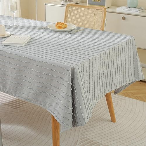 Nappe anti-taches rectangulaire 90x135 CM coton lin rayures gris bleu
