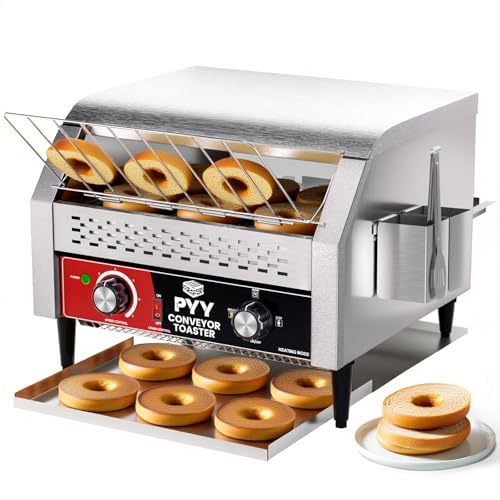 Image of PYY Commercial Conveyor Toaster - Electric Industrial Belt Toasters Oven Heavy Duty Stainless Steel Tostadora Transportadora for Bun Bagel Bread Waffle Restaurant Buffet 450 Slices /Hour