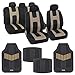 BDK OS319MT688 AutoSport Full Set Combo All Protective Seat Covers (2 Front 1 Bench) with Heavy-Duty All-Weather Rubber Floor (4 Mats) for Car Auto - Sedan Truck SUV Minivan