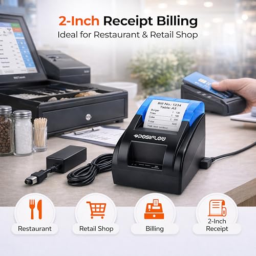 Image of 58mm Thermal Receipt Printer KP206 | USB+ BT | Fast Billing Printer for Restaurant, Retail, POS, Kiosks (PSFKP206-(U+BT) 58 mm)