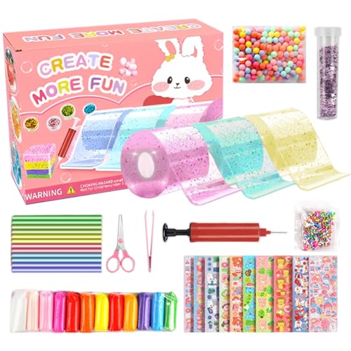 Image of Zibuyu DIY Nano Tape Bubble Clay Craft Kit for Kids - Creative DIY Puffy Confetti Tape Art Set for Children, Squishy Making Maker Kit with 3D Bubble Creation Tools and Colorful Decorations