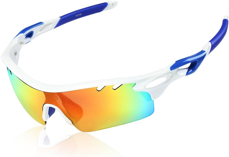 Polarized Sports Sunglasses with 3 Interchangeable Lenses for Men Women Cycling Baseball Running Fishing Golf Unbreakable Frame (Blue)