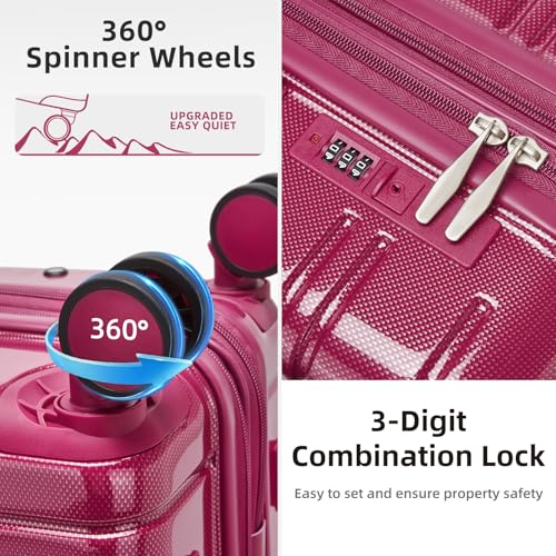 Image of LARVENDER 5 Piece Hardside Expandable Luggage Sets with Wheels Lock, Lightweight PC+ABS Rolling Hardside Suitcase for Women and Men,Glossy Very Berry