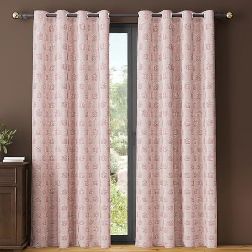 Image of Yellow Weaves 1 Pc Jacquard Tree Eyelet Long Door Curtain - Perfect for Home, Office, Bedroom, Living Room & Balcony - 7 Feet (Dusty Pink)
