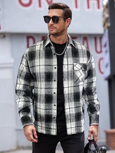 Image of JEMLDL Mens Flannel Plaid Shirts Jackets | Button Down, 1 Pocket, Collared Neck, 7 Button, Casual Shackets