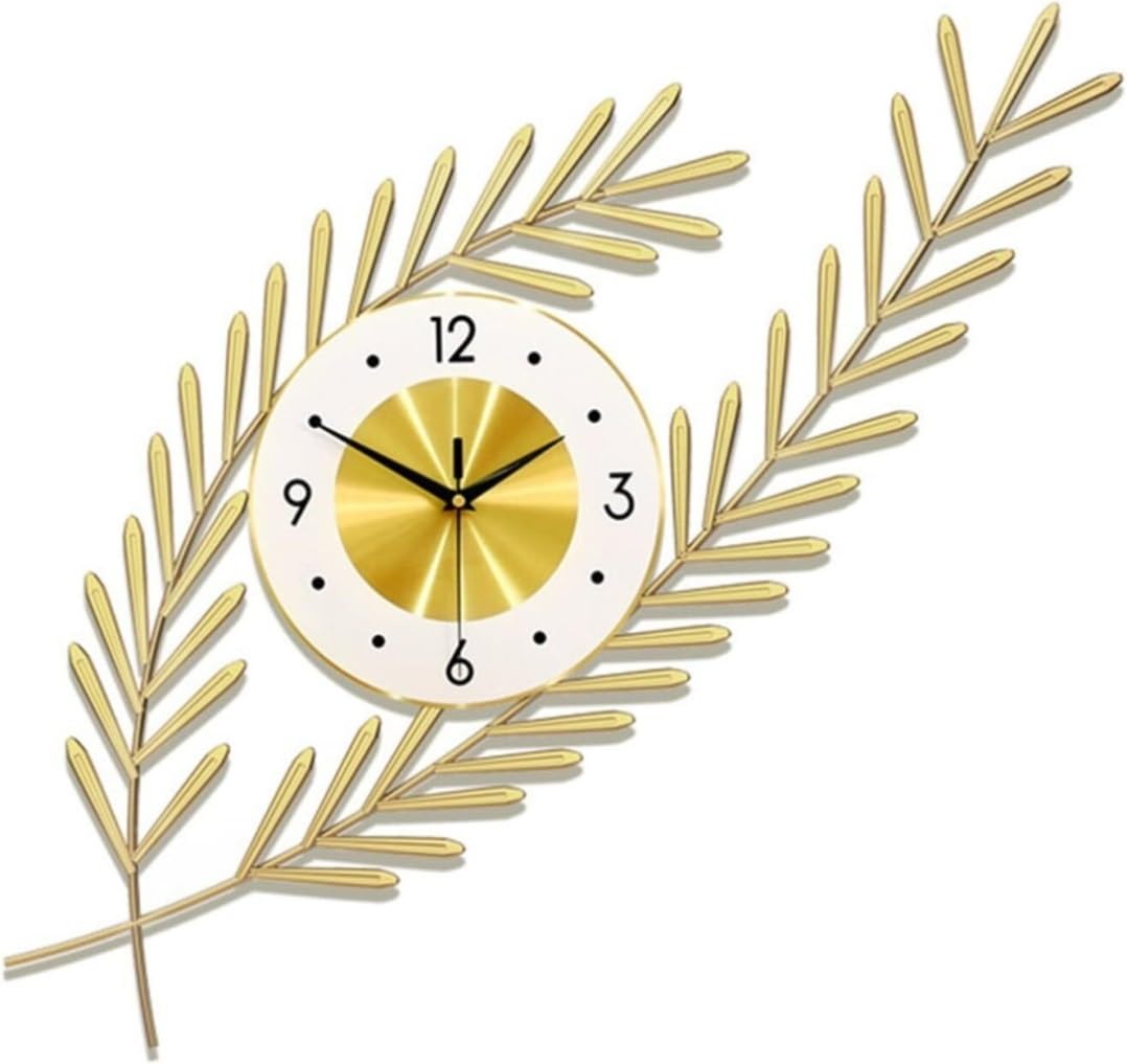 MYUYEE Farmhouse Vintage Clock Golden Home Metal Wall ation, Modern Wheat Ear Iron Hanging Clocks for Living Room Bedroom Office for Bedroom Office,Gold-66 * 64cm