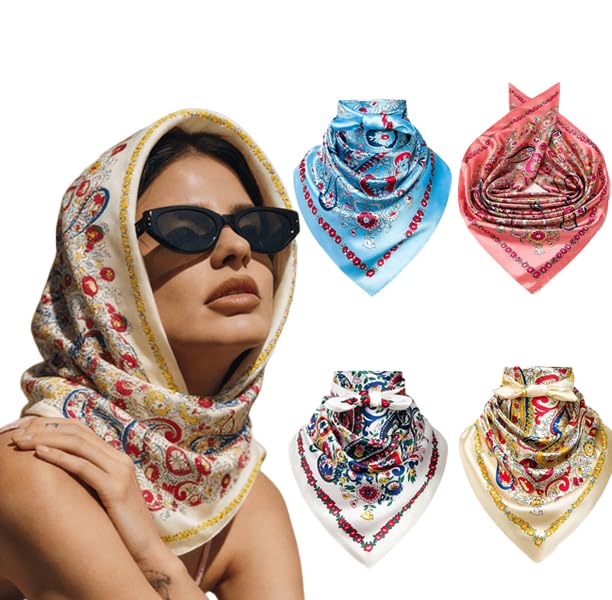 Lista de Bufandas para Mujer de esta semana. 42 4 Piezas Pañoletas para Mujer, Bufandas de Seda para Mujer Mascadas, Bandana de Seda, Accesorios de Moda Pañuelos para Mujeres, Versátiles Paliacates Elegantes para Regalos...