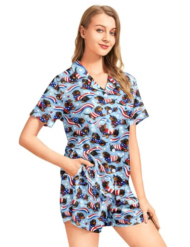 Image of Women's Pajama Sets Funny Pajamas for Women Set Comfortable 2 Piece Button Down Tops & Shorts Sleepwear Short Sleeve