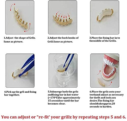 Oocc 6Pc 18K Plated Gold Grillz Mouth Teeth Top Tooth Single Grill Cap For Teeth Mouth Party Accessories Teeth Grills #TOP5