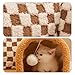 ADPT 2-in-1 Funny Plush Plaid Checkered Cat Tunnel Bed | Fluffy Square-Cat Tunnel | Detachable Cat Cave for Multiple Cats | Cat Tunnel Bed with Fluffy Toy Balls | Winter Pet Plush Bed
