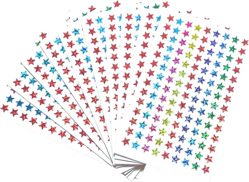 Image of SAMVARDHAN Star Shape Stickers for Kids - 10 Sheets of Multicolor Reward and Decorative 1260 Star Stickers | Shiny Star Label Sheets for Teachers, Crafts, Scrapbooks & Planners