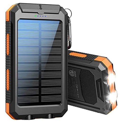 Solar Power Bank 36800mAh Portable Solar Charger 5V3.1A, QC 3.0 Dual 2 USB,LED Flashlights Port Strong LED IPX7 Flashlight,Waterproof, Dustproof, Shockproof (Orange)