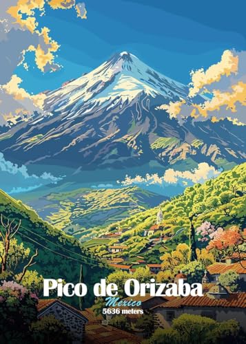 Majestic Pico de Orizaba Mountain View Metal Tin Sign, 8x12 Inch – Living Room Wall Art, Hallway Decor, Bar Accent