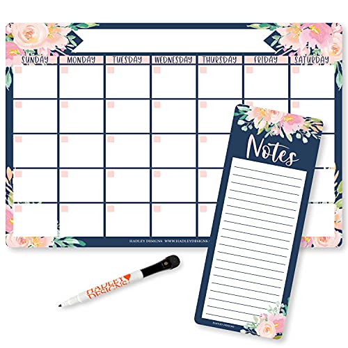 Magnetic Fridge Calendar Dry Erase Magnetic Calendar for Refrigerator - Floral Magnetic Dry Erase Calendar for Fridge, White Board Calendar for Wall, Dry Erase Board Calendar, Magnetic Notepad