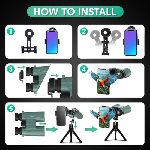 Image of Sounce 12x42 Binoculars for Long Distance | Ultra HD Binocular for Adults | BAK4 Prism Green Coated | Bird Watching Wildlife Safari | 360 Degree Tripod & Pouch Included (Green)