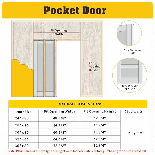 Image of Interior Pocket Door, 1-Lite Mirror Pantry Door Panel with Frame and Hardware Kit Set Plus Door Jamb, 32 inch x 80 inch Single Mirror Closet Door Slab for Sliding Door, No Panel Assembly Required