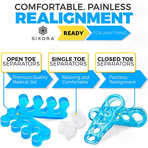 Sixora Premium Gel Toe Separators For Overlapping Toes, Toe Straighteners & Spacers, Hammer Toe & Bunion Corrector/Correct Your Toes Naturally! #TOP1