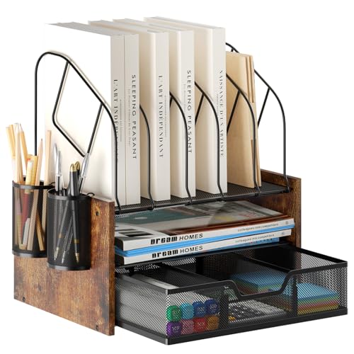 Boershun Wood Desk Organizer - 2-Tier Desktop File Organizer with