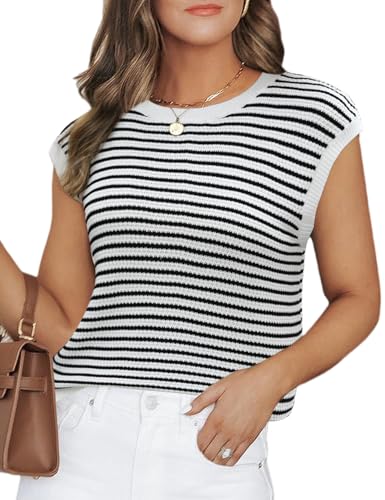 Image of CiCiBird Women Summer Cap Sleeve Sweaters Knit Crew Neck Pullover Tank Tops 2025 Casual Trendy Shirt
