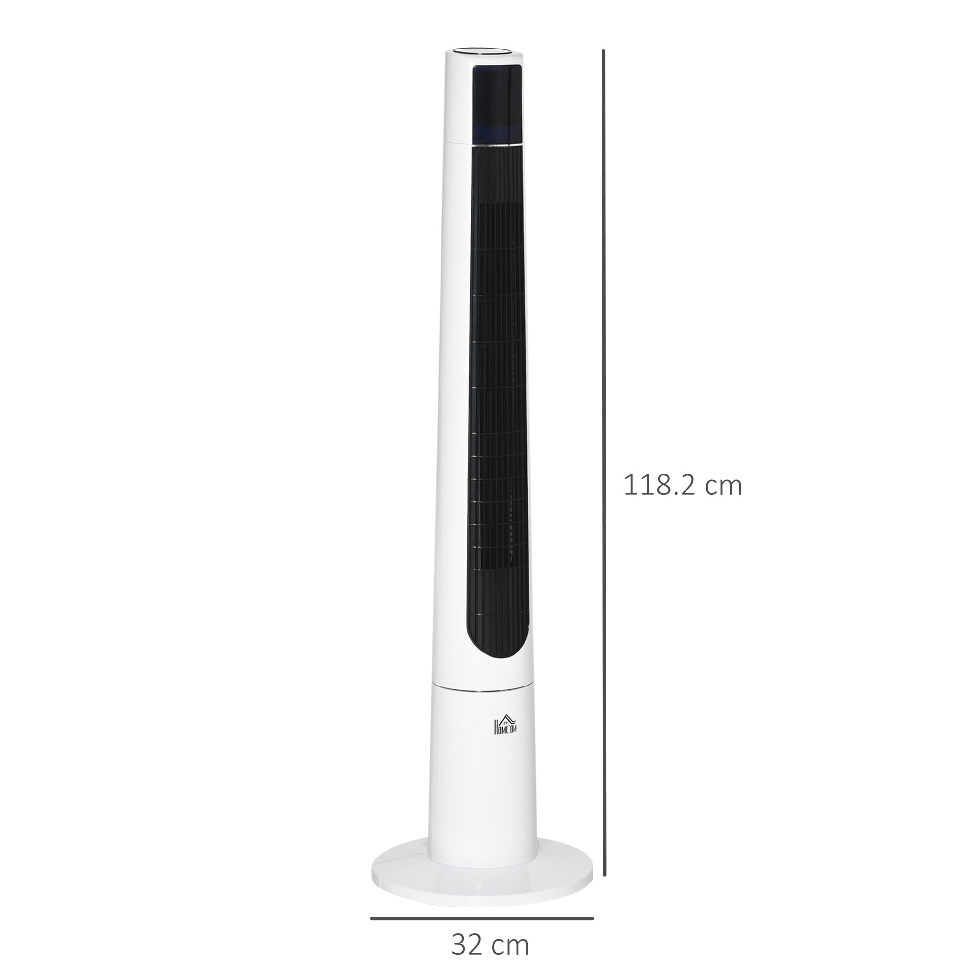 HOMCOM Ventilatore a Torre 50W a 3 Modalità e 3 Velocità, Ventilatore da Terra con Timer da 12h e Telecomando in ABS, Ø32x118.2 cm, Bianco