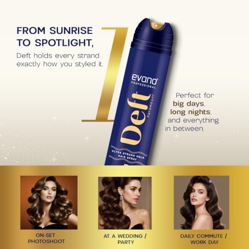 Image of Evano Professional Deft Paramount Hair Hold Spray For Men & Women 250ml | Strong Hold for Everyday Styling | Instant Crystal Shine | Non-Sticky & No Flakes | Anti-Frizz Finish for All Hair Types