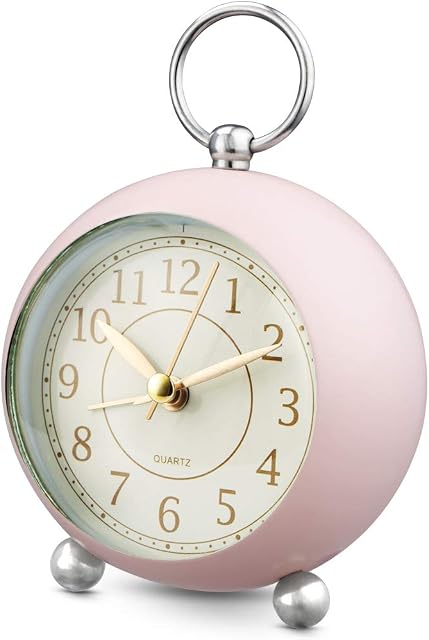 FIOLOM Silent Bedside Clocks Non Ticking Quiet Analogue Alarm Clock Battery Operated Retro Desk Clock Vintage Loud Alarm Clocks Table Simple Alarm Clock with Light for Heavy Sleepers Office