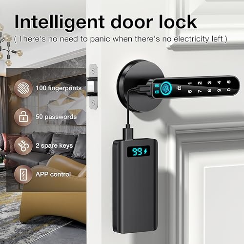 Fingerprint Door Lock- Smart Door knob,biometric Door Lock,with passcode keypad keyless Entry Door Handle,for Bedroom Home Hotel Office Apartment (Black with APP) - Image 6