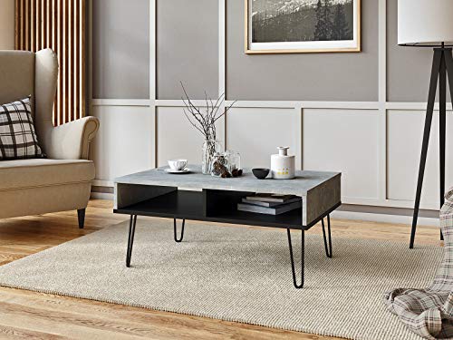 Viosimc Couchtisch Betonoptik Industrial Style Wohnzimmertisch, Beton und Schwarzem Industriesofa Beistelltisch… – Bild 6