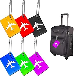 Luyoah Luggage Tag 6 Pcs Aluminium Alloy Suitcase Tags Metal Luggage Labels with Name Tag Address Tag for for Preventing Loss of Airplane Luggage Handbag (6 Colors)
