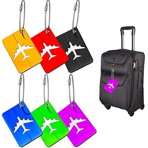 Luyoah Luggage Tag 6 Pcs Aluminium Alloy Suitcase Tags Metal Luggage Labels with Name Tag Address Tag for for Preventing Loss of Airplane Luggage Handbag (6 Colors) Cover