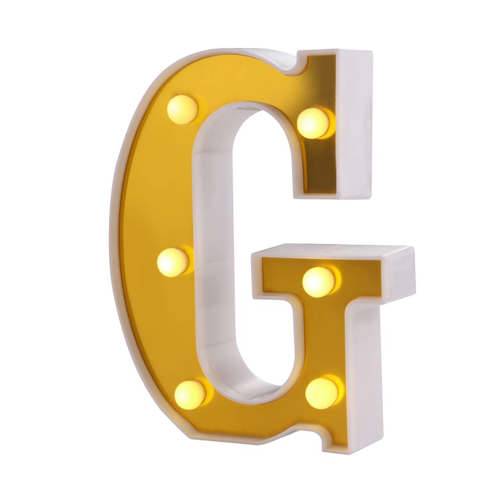 G LED Marquee Letter Lights Sign 26 Golden Alphabet Light Up Marquee Letters Sign for Night Light Wedding Birthday Party Battery Powered Christmas Lamp Home Bar Decoration (G)