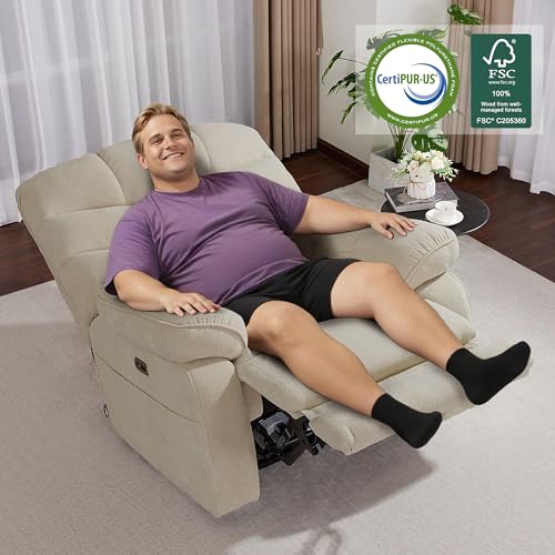 Sillón reclinable extra ancho beige miniatura 3