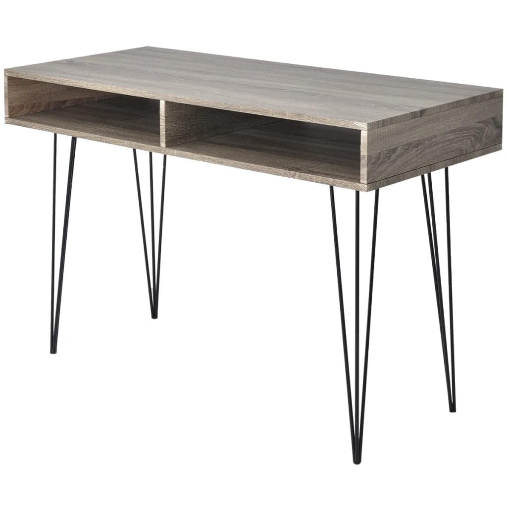 Escritorio con 2 compartimentos de color gris, tablero de fibra de densidad media y patas de metal macizo, mesa de ordenador estable para el hogar y la oficina, amplia superficie de trabajo
