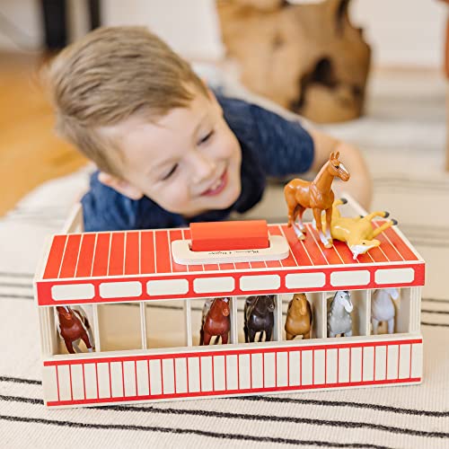 Melissa & Doug Take-Along Show-Horse Stable Play Set With Wooden Stable Box And 8 Toy Horses - Horse Barn Play Set, Portable Horse Stable Toy, Horse Toys For Kids Ages 3+ #TOP2