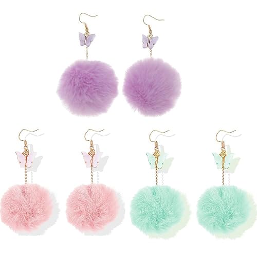 Colorful Pom Pom Earring Faux Fur