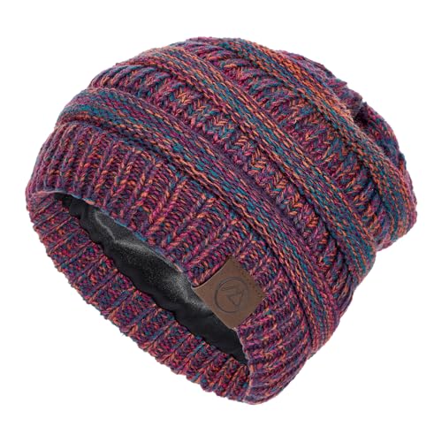 Zando Satin Lined Beanie Unisex Winter Hat Purple