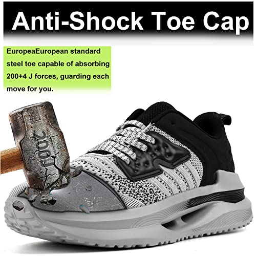 Steel Toe Shoes For Men Lightweight Non Slip Safety Shoes Breathable Indestructible Industrial Sneakers Work Shoes (White, 10.5) #TOP1