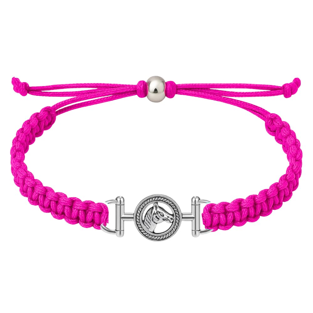 Horse Bit Charm Bracelet, Horse Lovers Equestrian Jewelry - Adjustable Friendship Braided String Stirrup Bracelet for Women,