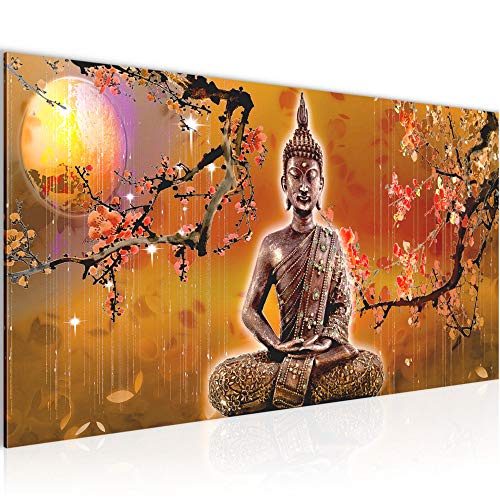 Runa Art Wandbild Buddha Feng Shui 1 Teilig 100 x 40 cm Modern Bild auf Vlies Leinwand Wellness Wohnzimmer Schlafzimmer Beige Orange 500612a
