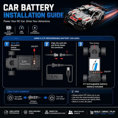 Image of RC Building Blocks Sports Car 389 PCS DIY Racing Car Kit with 2.4GHz Remote Control Rechargeable Battery 1:16 Scale STEM Construction Toy Birthday Gift for Boys & Girls 6-15 Years