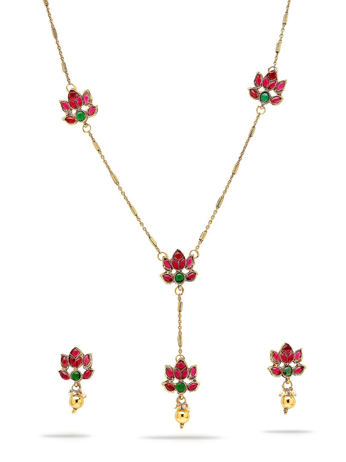shining diva fashion Traditional Ruby Kundan Floral Necklace Jewellery Set for Women Latest Stylish Design Fancy Gold Plated Wedding Party Jewelry (17186s)-picture-15