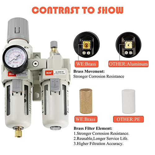 Rih AC3010-03 Pneumatics 3/8 Inch Npt Compressed Air Filter Regulator Lubricator Combo Water/Oil Trap Separator thumb #3